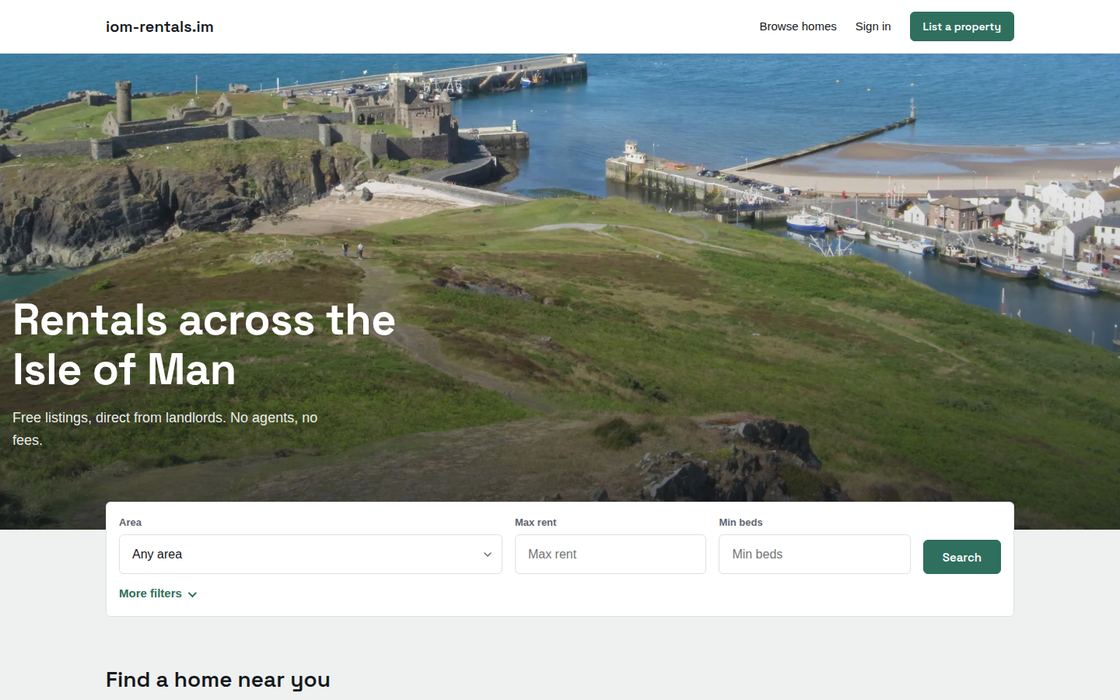 The IoM Rentals home page, live