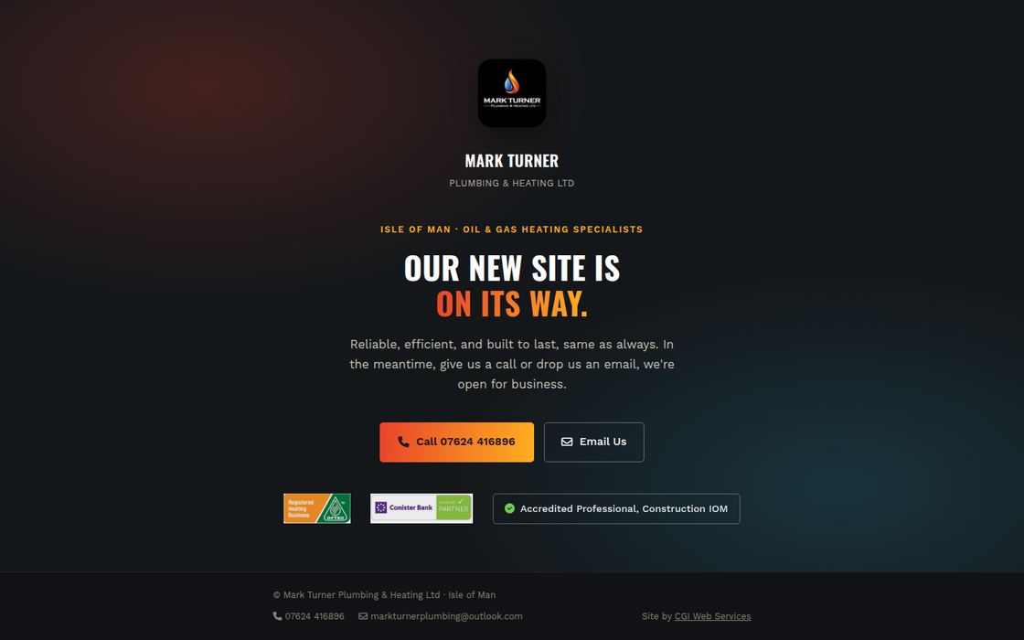 The Mark Turner Plumbing & Heating holding page, live now