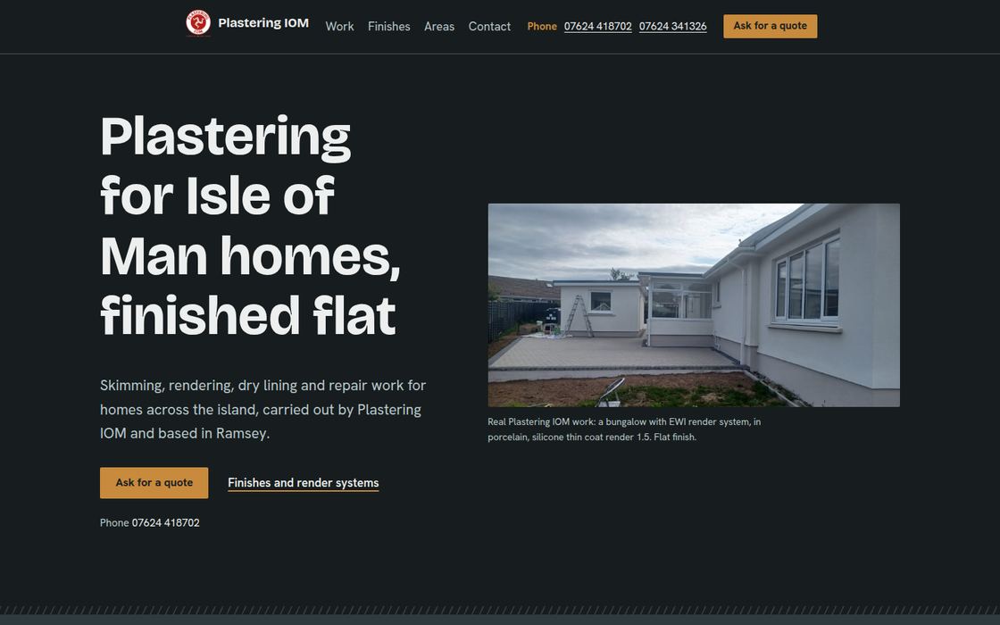 The Plastering IOM home page, live