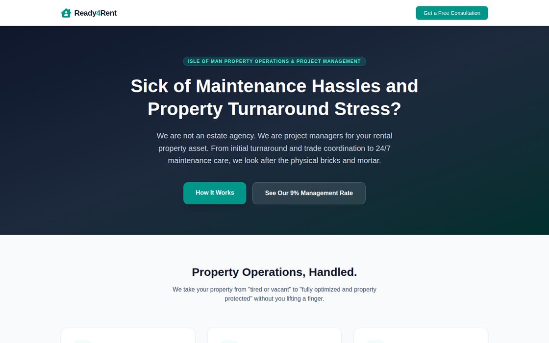 The Ready 4 Rent home page, live