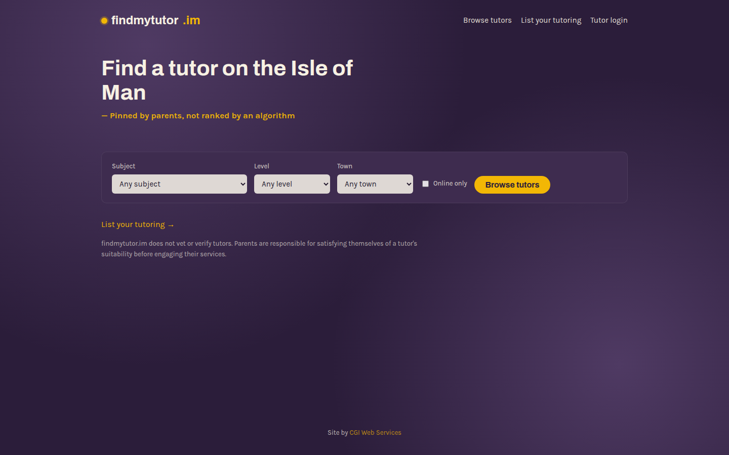 Screenshot of the findmytutor.im homepage