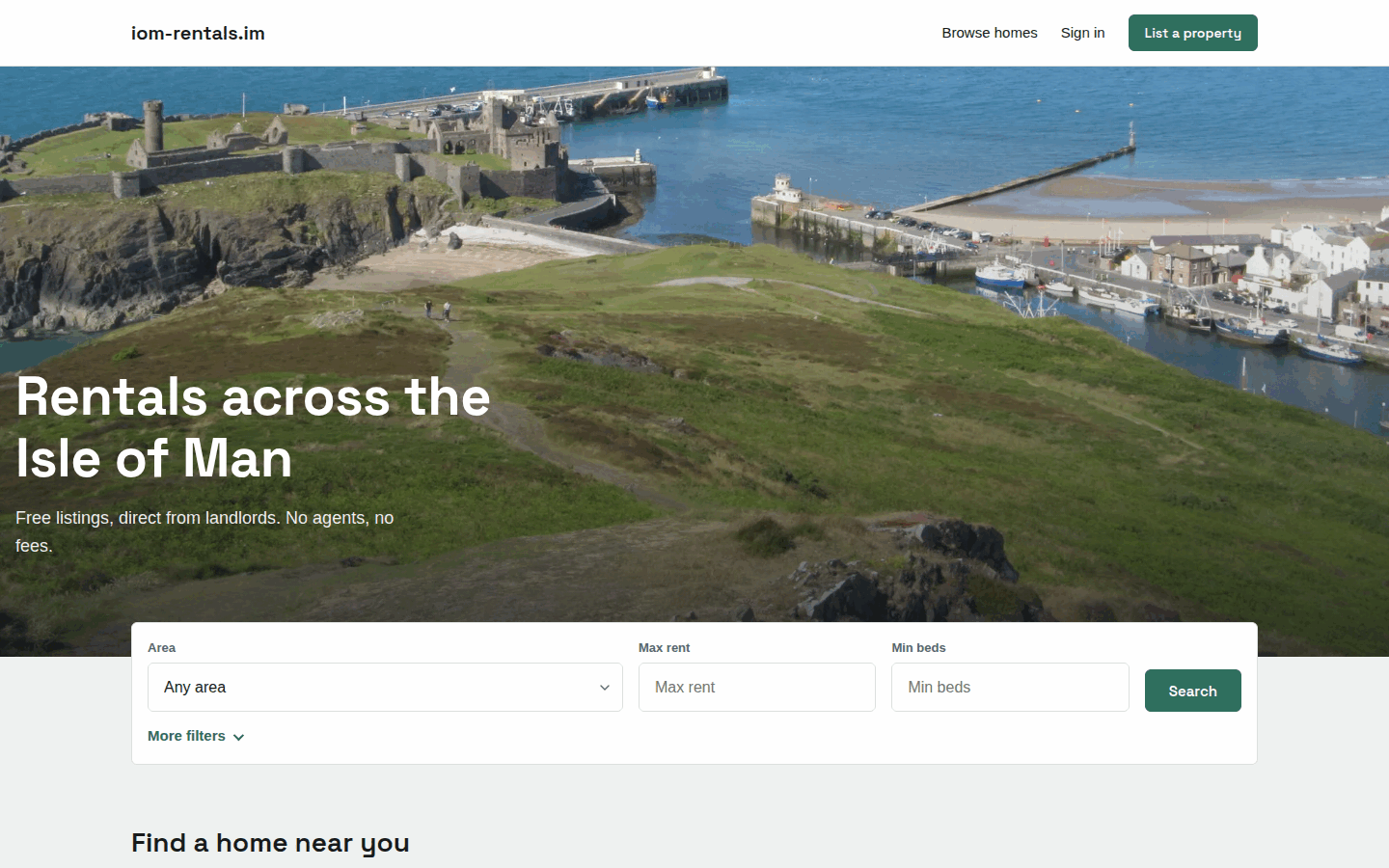 Screenshot of the iom-rentals.im homepage