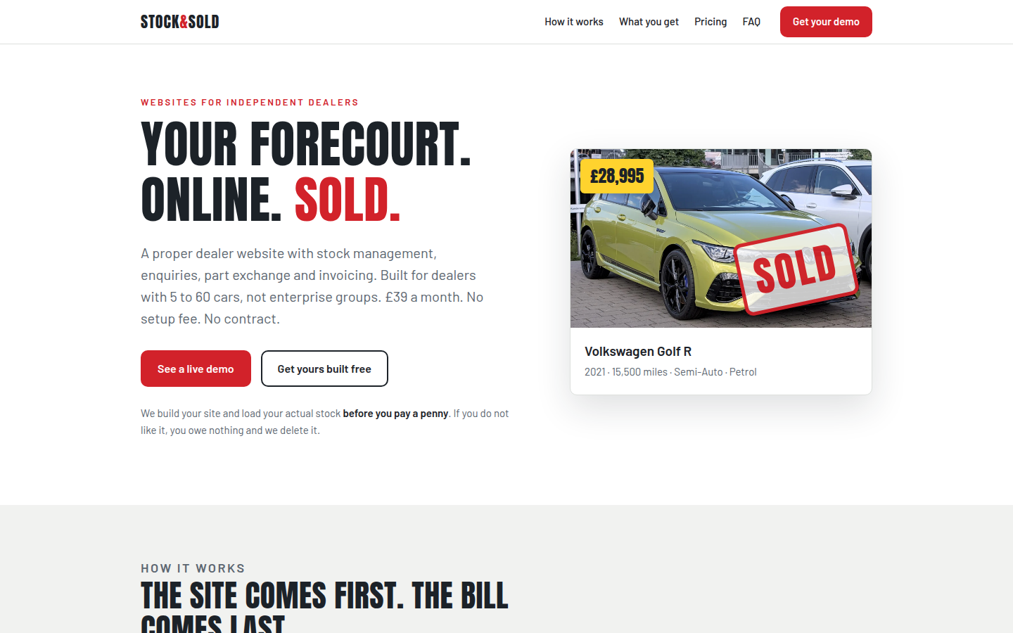 Screenshot of the stockandsold.co.uk homepage